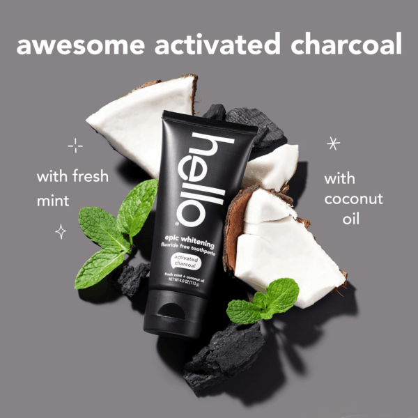 Epic Whitening Charcoal Fluoride Free Toothpaste, Activated Charcoal Toothpaste with Coconut Oil, Whitens Teeth Naturally, SLS Free, Fresh Mint, 4.0 Oz Tube - Image 4