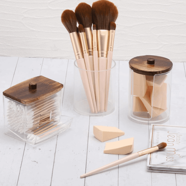 Bathroom Organizer Accessories Set-10 OZ,7 OZ Qtips Holder Storage with Wood Lids, Cotton Ball/Swabs Dispenser, Apothecary Container Jar 3 Pcs - Image 6