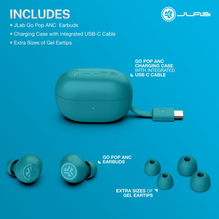 Go Pop Active Noise Cancelling True Wireless Earbuds, Charging Case, Teal - Image 5