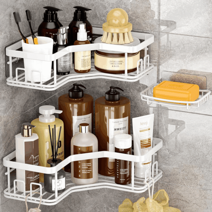 Shower Caddy Organizer, 3-Pack Corner Shower Caddy Organizer Shelves Storage Rack Accessories for Bathroom Countertop Home Decor Set, White