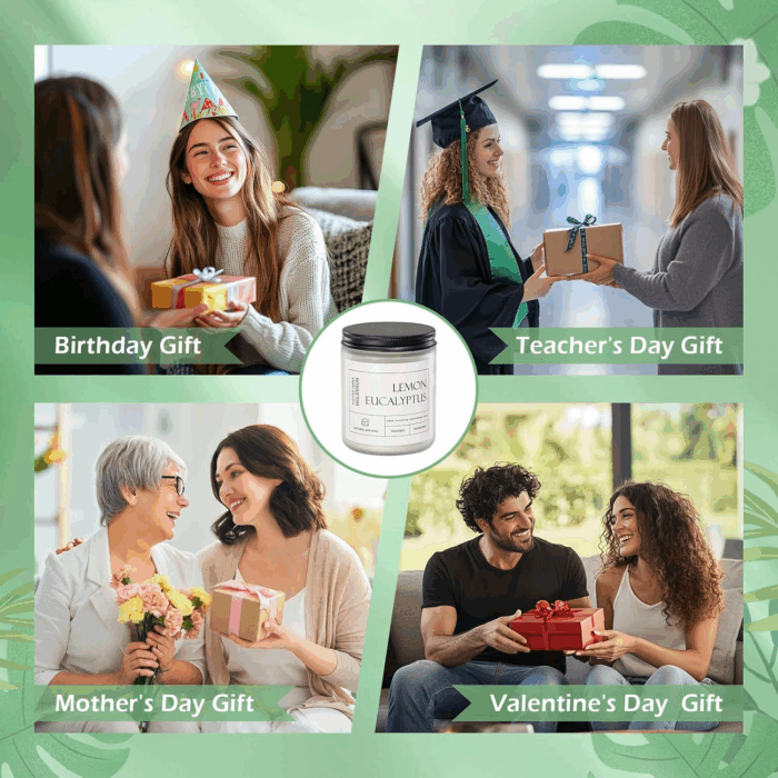 Lemon Eucalyptus Scented Candles, Aromatherapy Jar Candle, 7 Oz 50 Hour Long Lasting Candles, Soy Wax Candle Gift for Women - Image 5