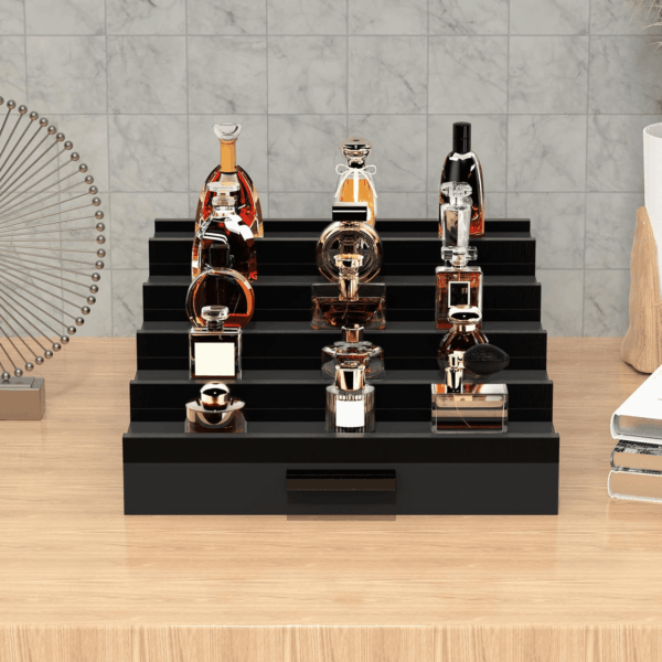 Zalida Wooden Cologne Organizer for Men 5 Tier of Perfume Display Holder of Drawer & 2 Hidden Compartments Larger Storage Space Mens Perfume Organizer Shelf Stand,Gift for Man (5T-Black) - Image 6