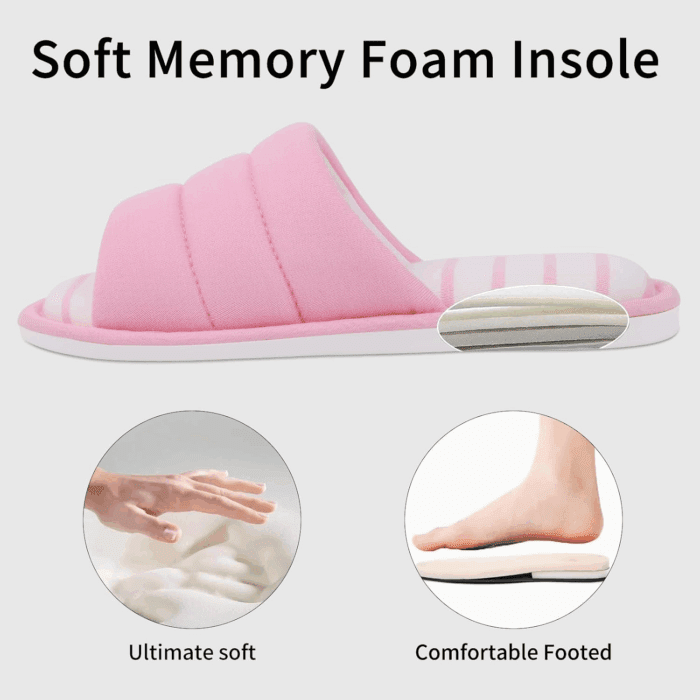 Open Toe House Slippers for Women Men Soft Cotton Indoor Shoes Memory Foam Slip on Bedroom Slippers - Image 4