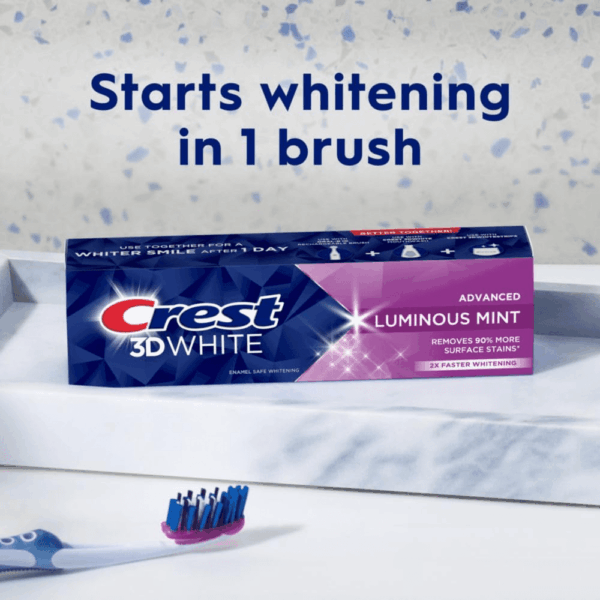 3D White Advanced Luminous Mint Teeth Whitening Toothpaste,  Toothpaste, 3.7 Oz Pack of 4 - Helps Remove Surface Stains, Whitens Teeth, Strengthens Tooth Enamel, Protects against Cavities - Image 6