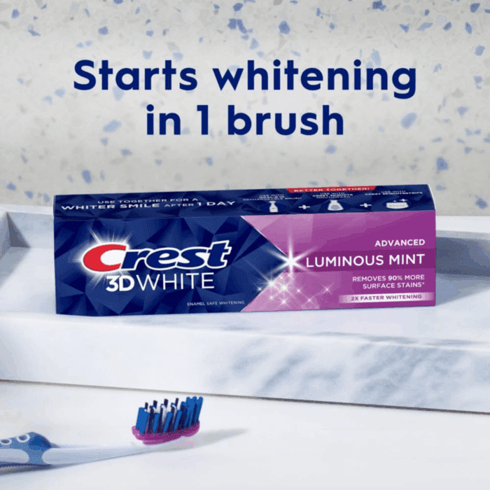 3D White Advanced Luminous Mint Teeth Whitening Toothpaste,  Toothpaste, 3.7 Oz Pack of 4 - Helps Remove Surface Stains, Whitens Teeth, Strengthens Tooth Enamel, Protects against Cavities - Image 6