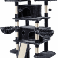 68 Inches Cat Tree/House and Towers for Big Feline/Scratching Post/Multi-Level Large Kitty Climbing Tree with Condo/Smokey Grey - Image 9