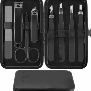 Tweezers Set for Facial Hair Women, 8Pcs Precision Eyebrow Tweezer Nail Clipper Set Eyebrow Pluckers Men for Ingrown Hair Removal(Black)