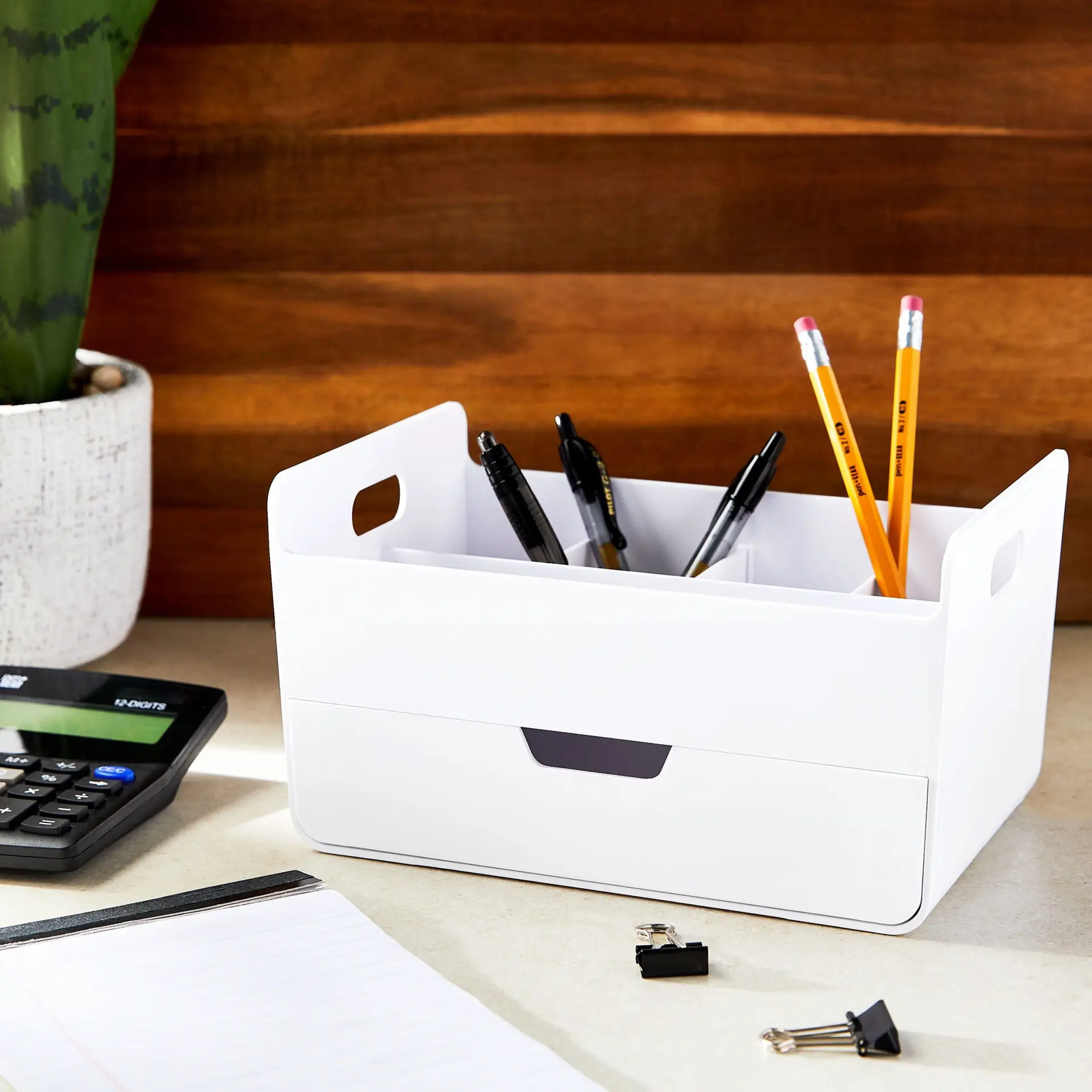 Plastic Desktop Caddy Organizer, White - Image 3