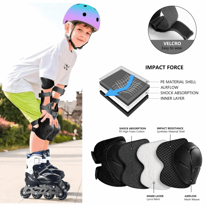 Kids Protective Gear Set - Knee Pads, Elbow Pads, and Wrist Guards for Skating, Cycling, Rollerblading, Scooter - Toddler to Teen Size (3-10 Years) - Image 8