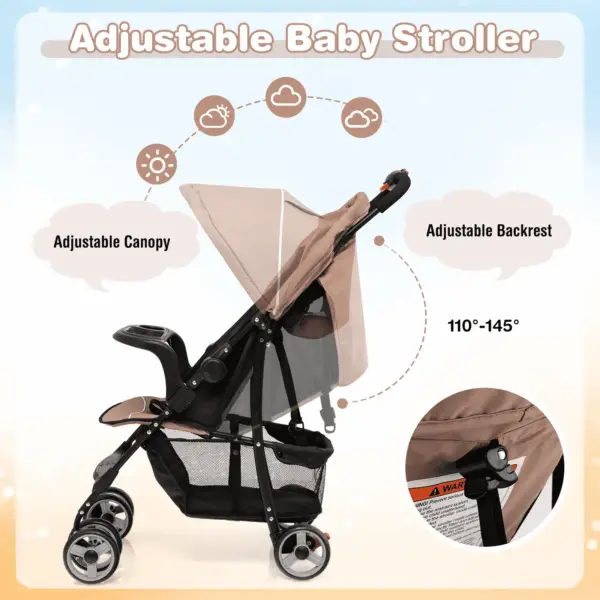 Foldable Lightweight Baby Stroller Travel Pushchair 0-36 Months Age Group 13 Lbs Coffee - Image 5