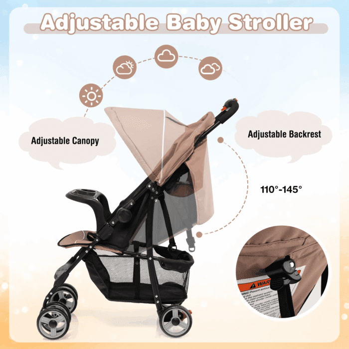 Foldable Lightweight Baby Stroller Travel Pushchair 0-36 Months Age Group 13 Lbs Coffee - Image 5
