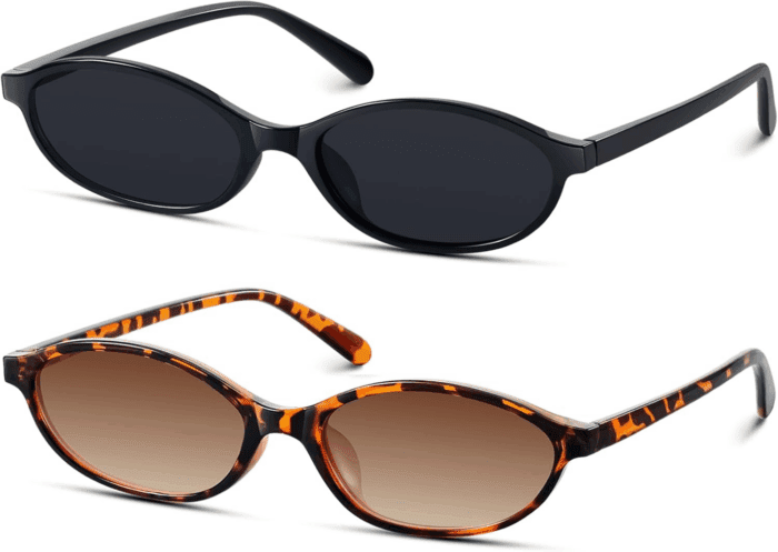 Retro Oval Sunglasses for Women 90S Design Small Cat Eye Sun Glasses UV Protection Y2K Trendy Narrow Shades