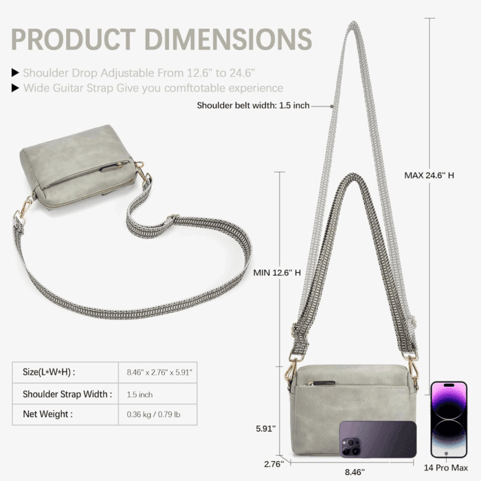 Small Crossbody Purse for Women Triple Zip Cell Phone Leather Handbag with Colored Shoulder Strap - Image 3