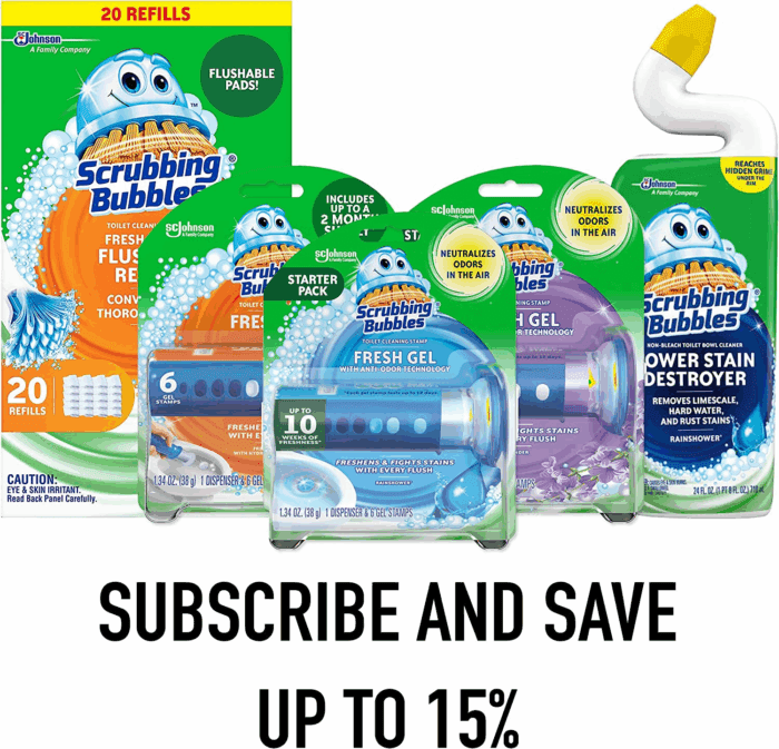 Fresh Gel Toilet Bowl Cleaning Stamps, Helps Keep Toilet Clean and Helps Prevent Limescale & Rings, Rainshower Scent, 1 Dispenser with 6 Fresh Gel Stamps - Image 2