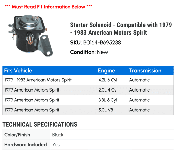 Starter Solenoid - Compatible with 1979 - 1983 American Motors Spirit 1980 1981 1982 - Image 2