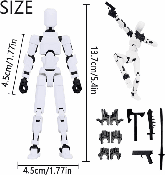 Titan13 Action Figure, Dummy Robot 13 Action Figure, 3D Printed Multi-Jointed Movable  Creative Gifts for Kids Adults with 3 Hand-Shapes, 4 Weapons(5Pcs) - Image 4