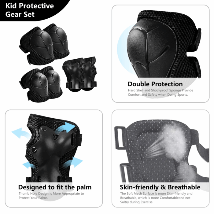 Kids Protective Gear Set - Knee Pads, Elbow Pads, and Wrist Guards for Skating, Cycling, Rollerblading, Scooter - Toddler to Teen Size (3-10 Years) - Image 6