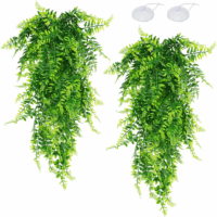 2 Pack Reptile Plants Terrarium Hanging Plant Artificial Leaves Reptile Hide with Suction Cup, Reptile Tank Accessories for Bearded Dragon Lizard Snake Geckos Chameleon