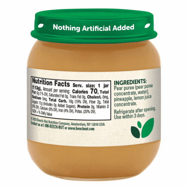 Stage 2 Baby Food, Pear & Pineapple, 4 Oz Jar - Image 2