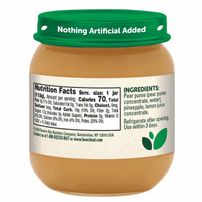 Stage 2 Baby Food, Pear & Pineapple, 4 Oz Jar - Image 2