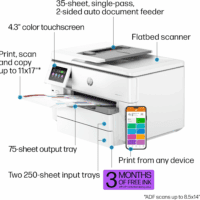 Officejet Pro 9730E Wide Format Wireless All-In-One Color Inkjet Printer, Print, Scan, Copy up to 11X17', ADF, Duplex Printing Best for Office, 3 Months of Instant Ink Included (537P6A) - Image 3