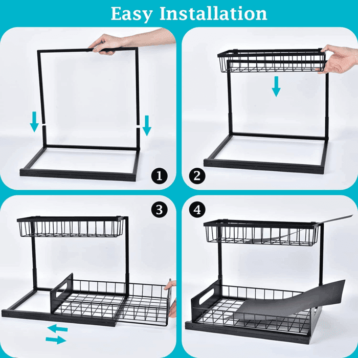 under Sink Organizer, Pull Out Cabinet Storage 2 Tier Slide Out Sink Shelf, Kitchen Organizers and Storage, Black, 1 Pack - Image 7
