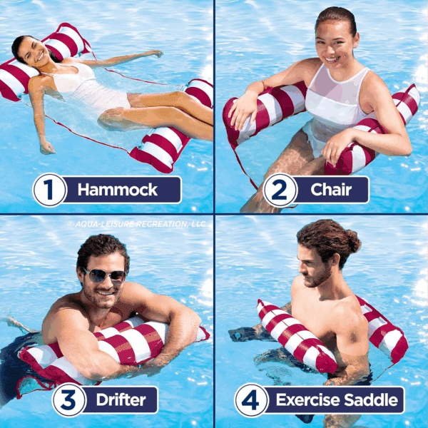 Aqua 4-In-1 Monterey Hammock Pool Float & Water Hammocks – 2-3-4 Multipacks – Multiple Colors/Styles – for Adults and Kids Floating - Image 2
