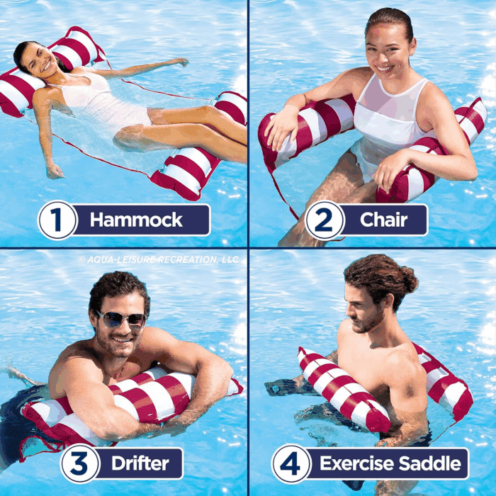 Aqua 4-In-1 Monterey Hammock Pool Float & Water Hammocks – 2-3-4 Multipacks – Multiple Colors/Styles – for Adults and Kids Floating - Image 2
