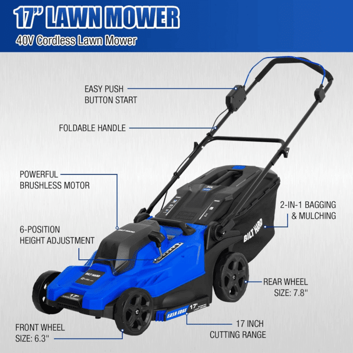 40V 17" Brushless Cordless Lawn Mower, 2-In-1 12" String Trimmer & Edger and Leaf Blower Combo Set, Electric Battery Lawn Mower Set with 3 X 4.0Ah Batteries and Dual Charger - Image 4