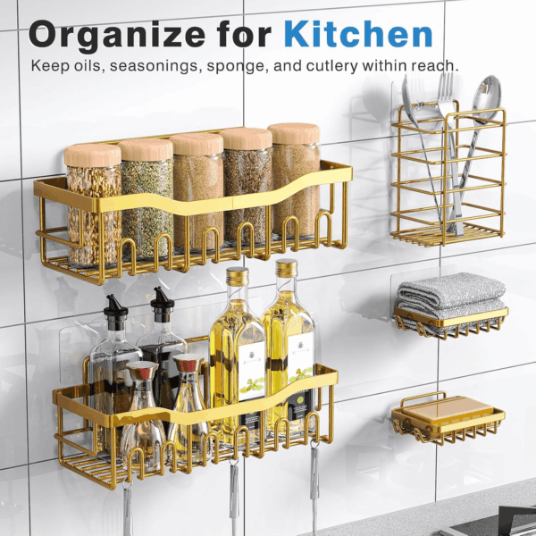 5-Pack Rustproof Stainless Steel Shower Caddy – No Drill Adhesive Bathroom Organizer with Large Capacity, Spacious Shower Shelves for inside Shower, Kitchen & Home Decor Storage - Image 6