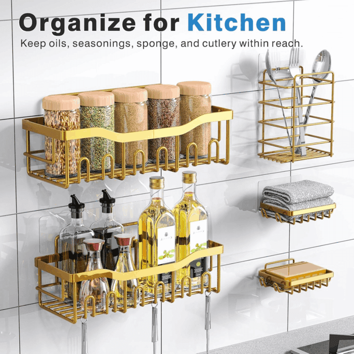 5-Pack Rustproof Stainless Steel Shower Caddy – No Drill Adhesive Bathroom Organizer with Large Capacity, Spacious Shower Shelves for inside Shower, Kitchen & Home Decor Storage - Image 6