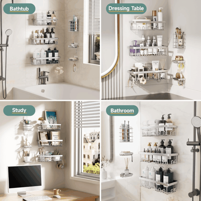Stainless Steel Shower Caddy 6-Pack, Ideal for Gift, Large Wall Mounted Shower Rack, Bathroom Shelves over Toilet, Organizer Storage Accessories with Soap Dish & Toothbrush Holder, Silver - Image 8