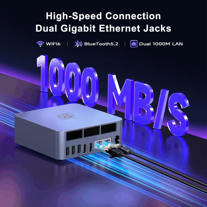 Eqi12 Dual LAN Mini PC, Intel Core 1220P(10C/12T, up to 4.4Ghz), 16GB DDR4 RAM 500GB Pcie4.0 SSD, Mini Desktop Computer Support Wifi 6/ BT5.2/ Dual Hdmi/Bulit-In 85W Power Supply - Image 4