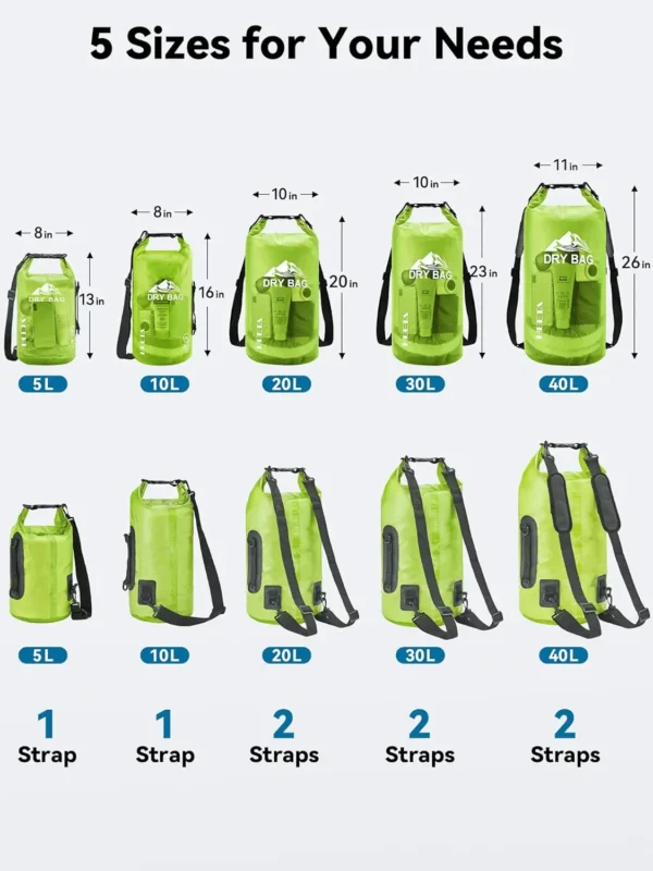 Dry Bag Waterproof for Women Men, 5L/10L/20L/30L/40L Roll Top Lightweight Dry Storage Bag Backpack with Phone Case for Travel, Swimming, Boating, Kayaking, Camping & Beach, 11 Transparent Colors - Image 2