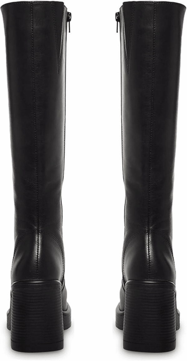Black Leather Boots Platform Boots for Women Square Toe Chunky Block Heeled Boots - Image 4