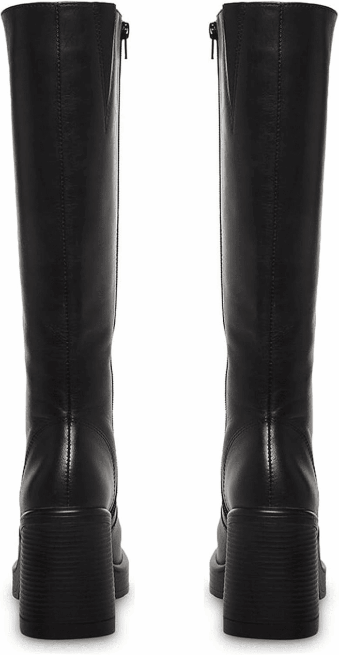 Black Leather Boots Platform Boots for Women Square Toe Chunky Block Heeled Boots - Image 4