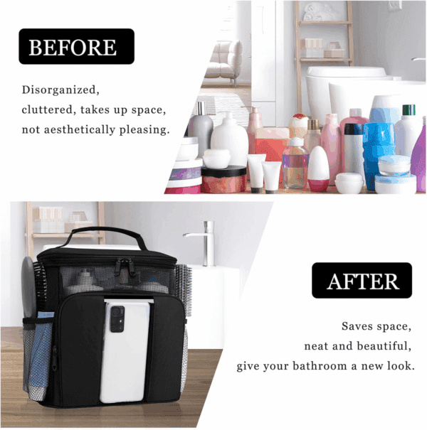 Mesh Shower Caddy,Portable Hangingtravel Toiletry Bag Dorm Room Essentials for College Students Girls,Large Makeup Organizer for Full-Sized Toiletries,Travel Essentials for Women Girls Camping Beach - Image 4