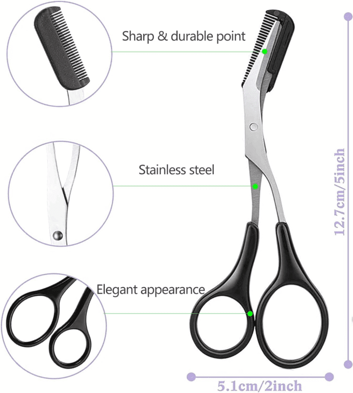 Eyebrow Scissors with Comb,  Facial Hair Small Grooming Scissors for Men Women - Eyebrow Trimmer Scissor for Eyebrows, Nose Hair, Mustache, Beard, Eyelash - 3PCS Black - Image 6