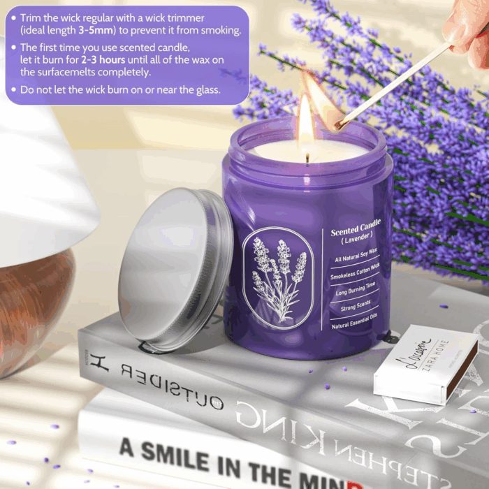 Lavender Candles for Home Scented, 7.6 Oz Purple Jar Candle, Natural Fragrance for Women, 40 Hour Long-Lasting Burn Scented Candle for Birthday - 1 Pack - Image 6