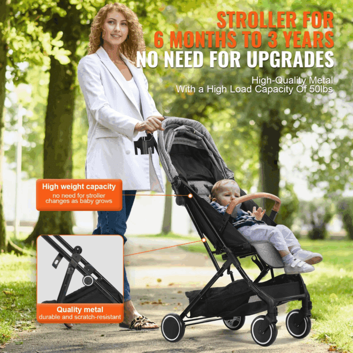 Baby Stroller, One-Click Folding Umbrella Stroller Lightweight Travel Stroller for Newborn Baby, Dark Grey - Image 4
