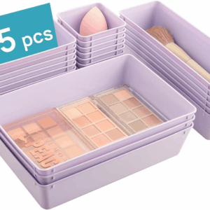 25 PCS Plastic Drawer Organizers Set, 4-Size Versatile Bathroom and Vanity Drawer Organizer Trays, Storage Bins for Makeup, Bedroom, Kitchen Gadgets Utensils and Office