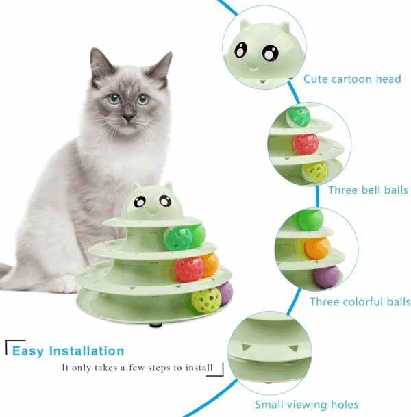 Cat Toy Roller 3-Level Turntable Cat Toy Balls with Six Colorful Balls Interactive Kitten Fun Mental Physical Exercise Puzzle Toys - Image 4