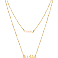 Women'S Gold Tone Delicate Duo Layered Peach Glass Bead and Leaf Necklaces.