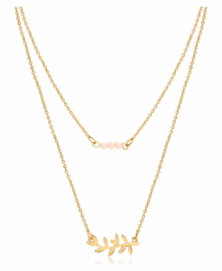 Women'S Gold Tone Delicate Duo Layered Peach Glass Bead and Leaf Necklaces.