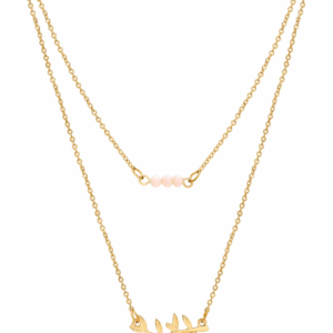 Women'S Gold Tone Delicate Duo Layered Peach Glass Bead and Leaf Necklaces.