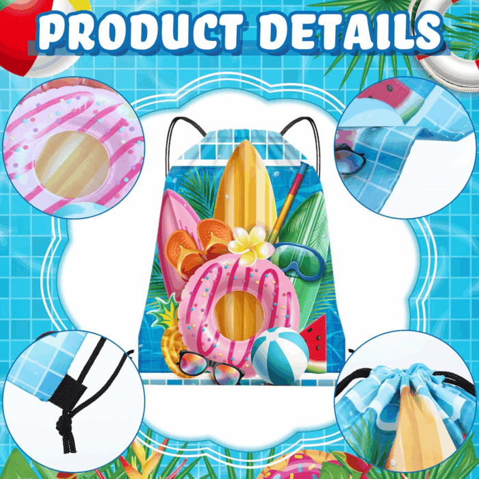 12 Pcs Pool Beach Drawstring Bags Summer Drawstring Backpack Beach Ball String Birthday Bag Pool Party Decoration (Classic) - Image 3