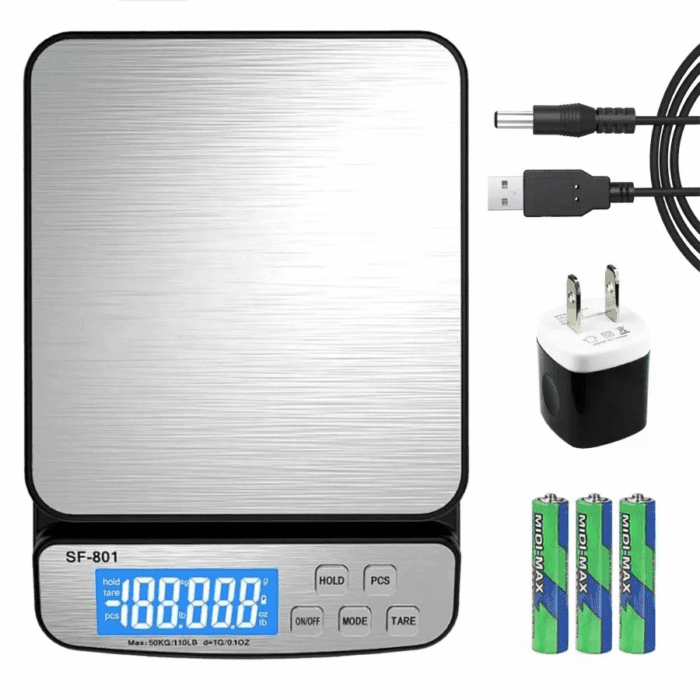 Precision Digital Shipping Scale with 110 LB Capacity & 1G Accuracy - AC Adapter & Battery Operated - Ideal for Postal & Parcel Weighing