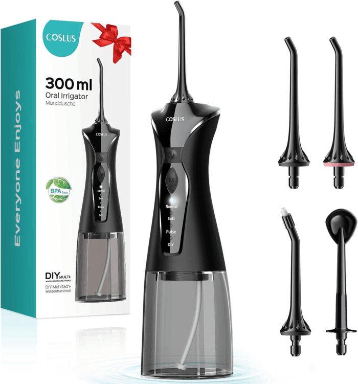 Water Dental Flosser Pick for Teeth: 4 Modes Cordless Portable 300ML Larger Tank Water Teeth Cleaner IPX7 Waterproof Flossing Cleaning Picks for Home Travel Black C30(FC5360)