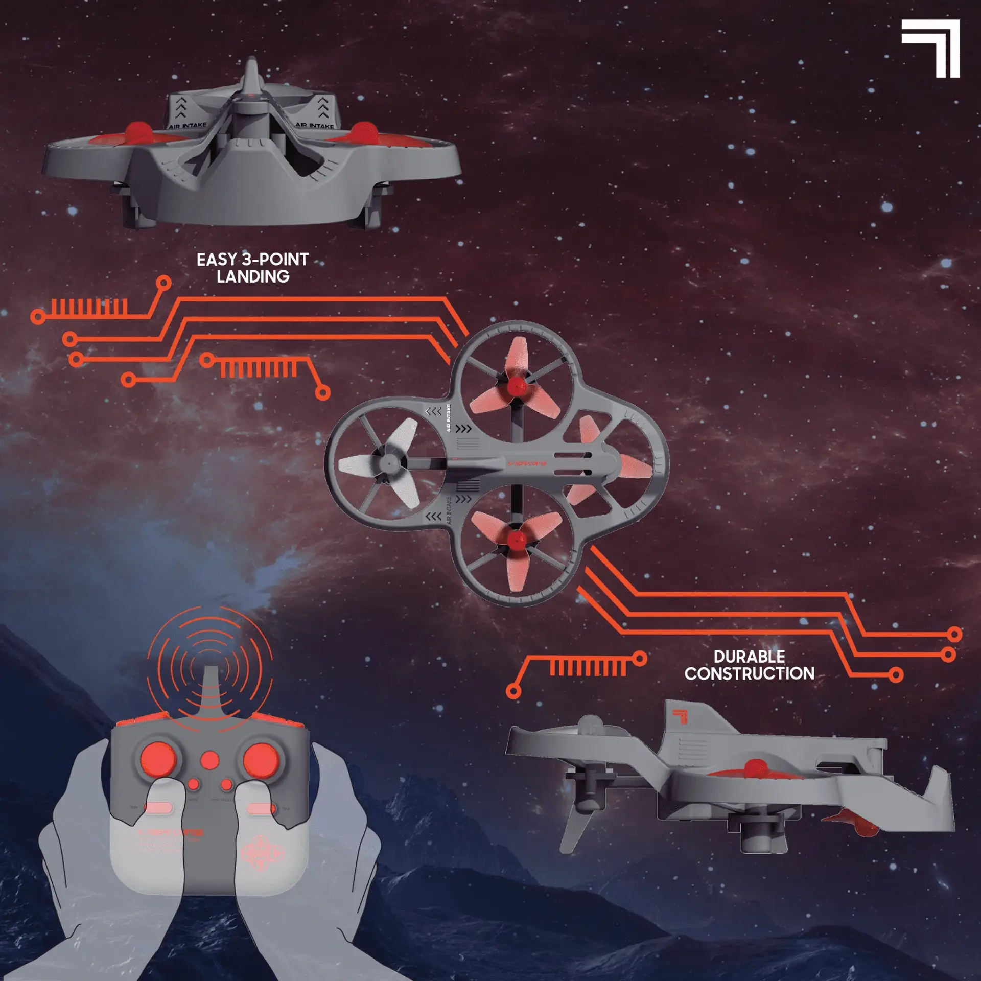 ® X-Treme Airwave Remote Control Drone, Gray, 4.19 in X 3.44 In - Image 3