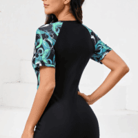 Women'S Boyleg One Piece Rash Guard with Built in Bra UPF50+ Zip Long Sleeve Full Body Modest Swimsuit - Image 5